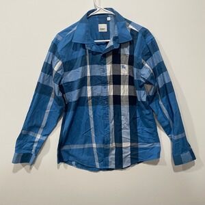 Burberry Men's Blue Plaid Long Sleeve Button Up Shirt XL TG